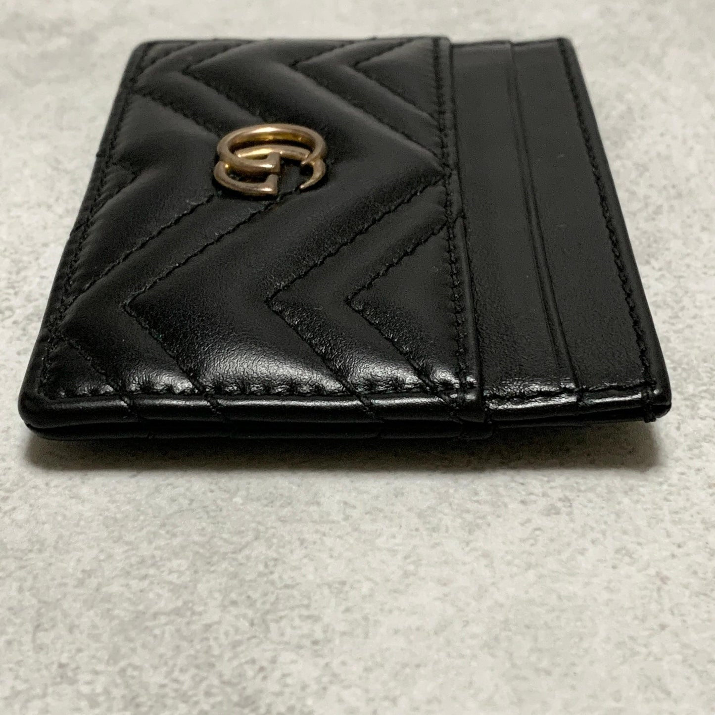 GUCCI Marmont GG Card Holder Quilted Case Wallet Leather Black Gold Authentic