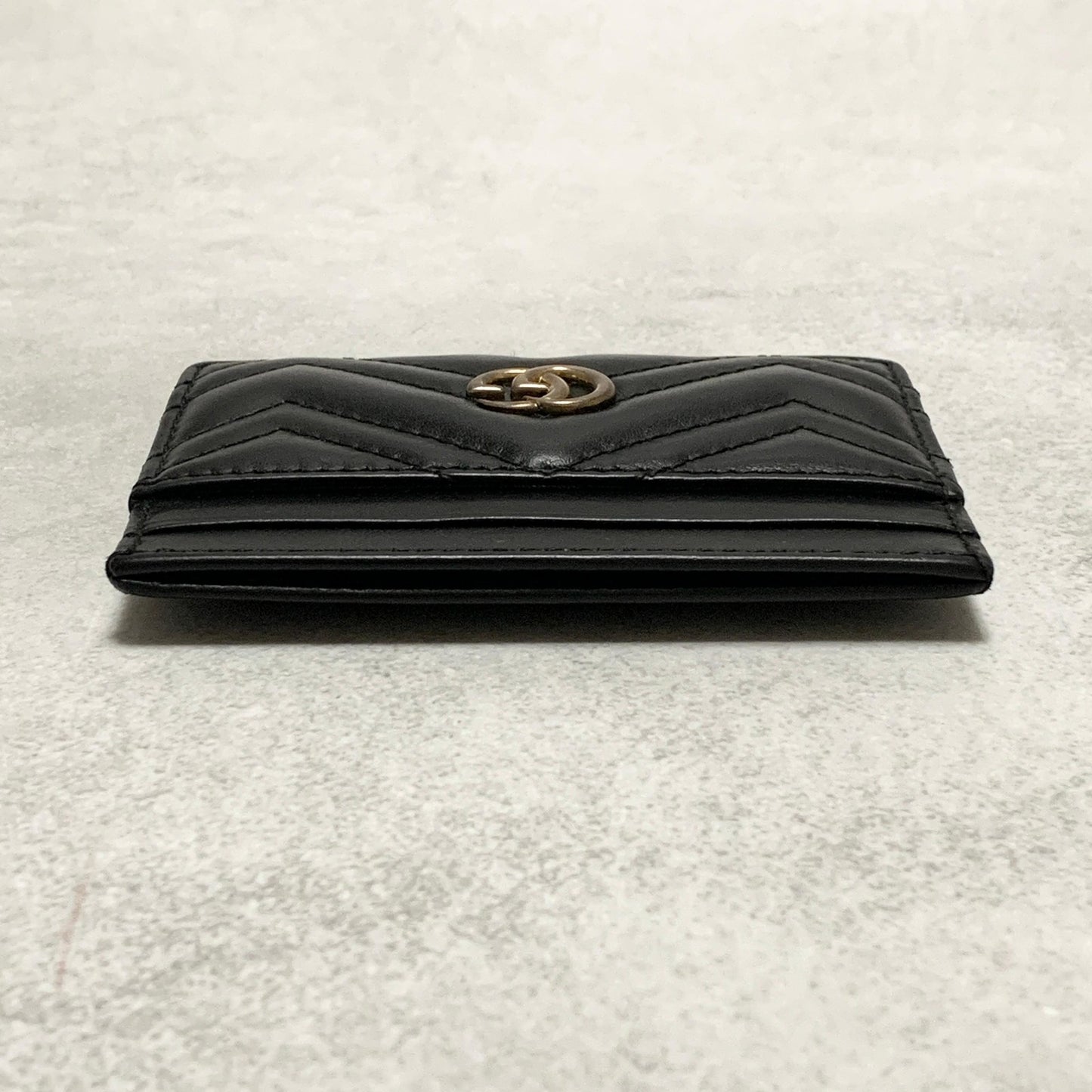 GUCCI Marmont GG Card Holder Quilted Case Wallet Leather Black Gold Authentic