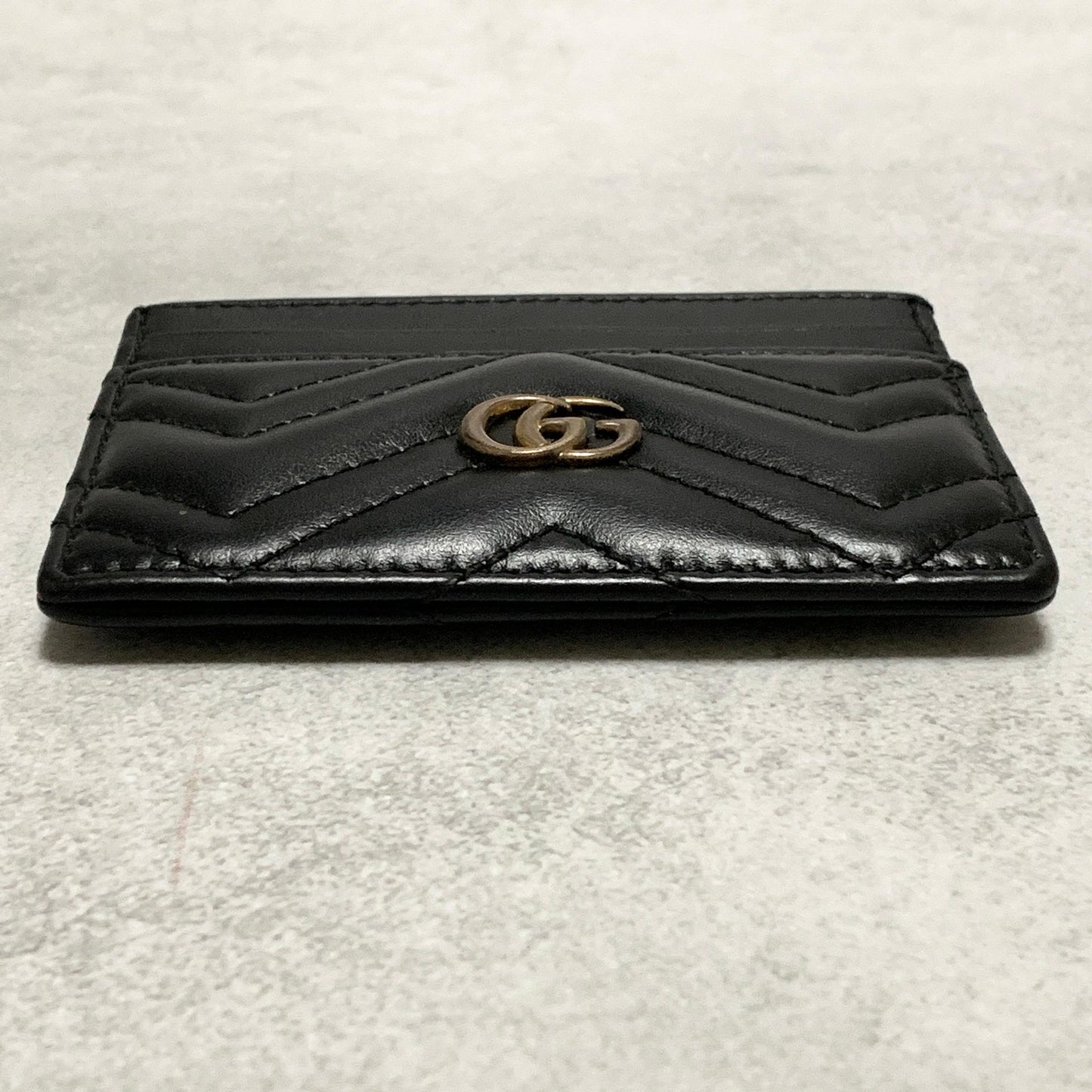 GUCCI Marmont GG Card Holder Quilted Case Wallet Leather Black Gold Authentic