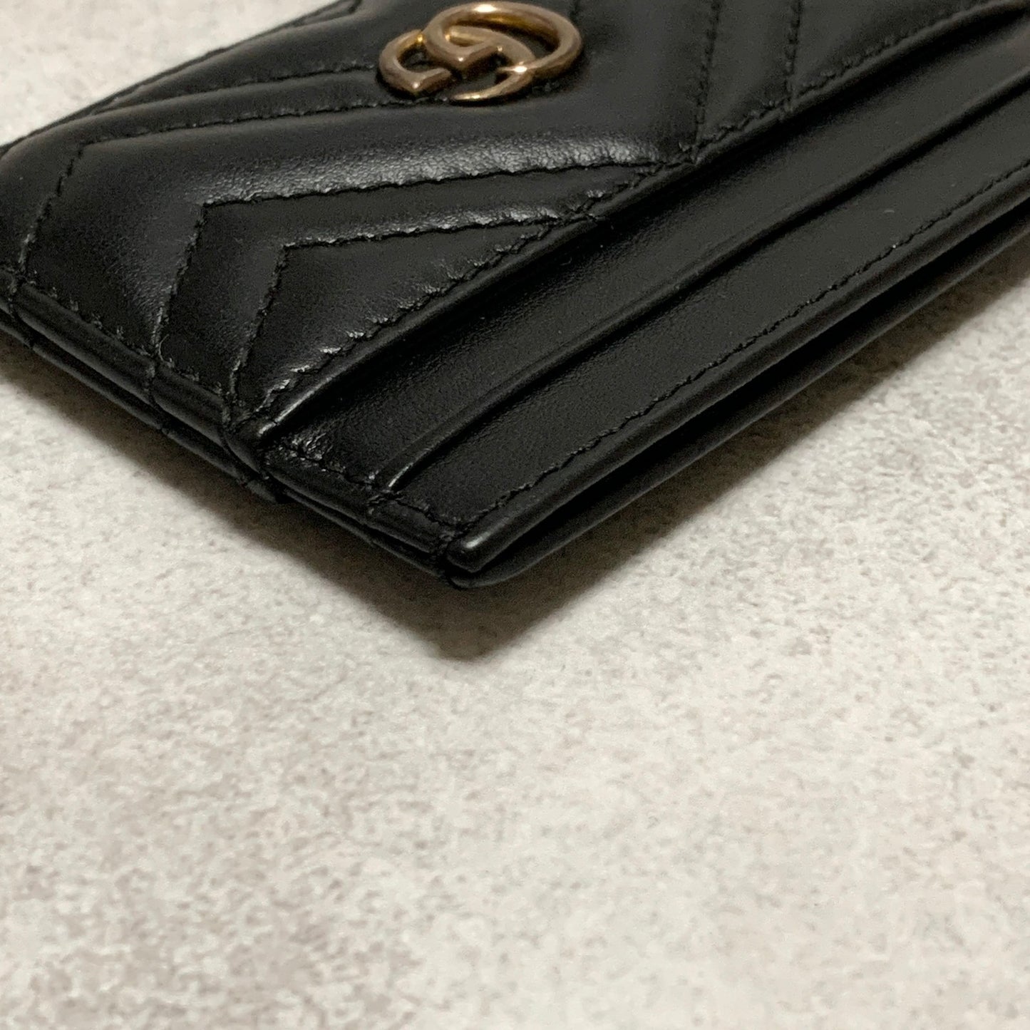 GUCCI Marmont GG Card Holder Quilted Case Wallet Leather Black Gold Authentic