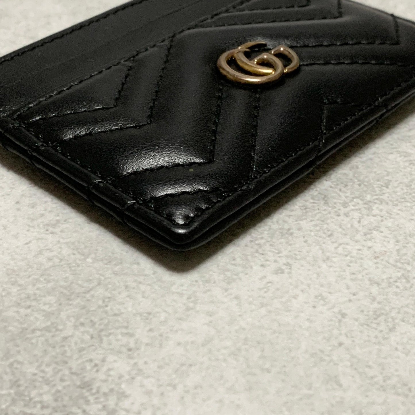 GUCCI Marmont GG Card Holder Quilted Case Wallet Leather Black Gold Authentic