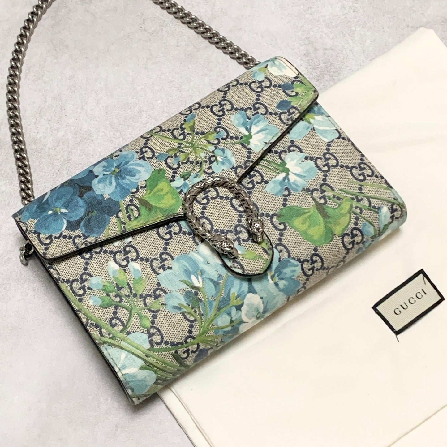 GUCCI Bag Chain Wallet Dionysus Flora Shoulder Purse Leather Beige Authentic
