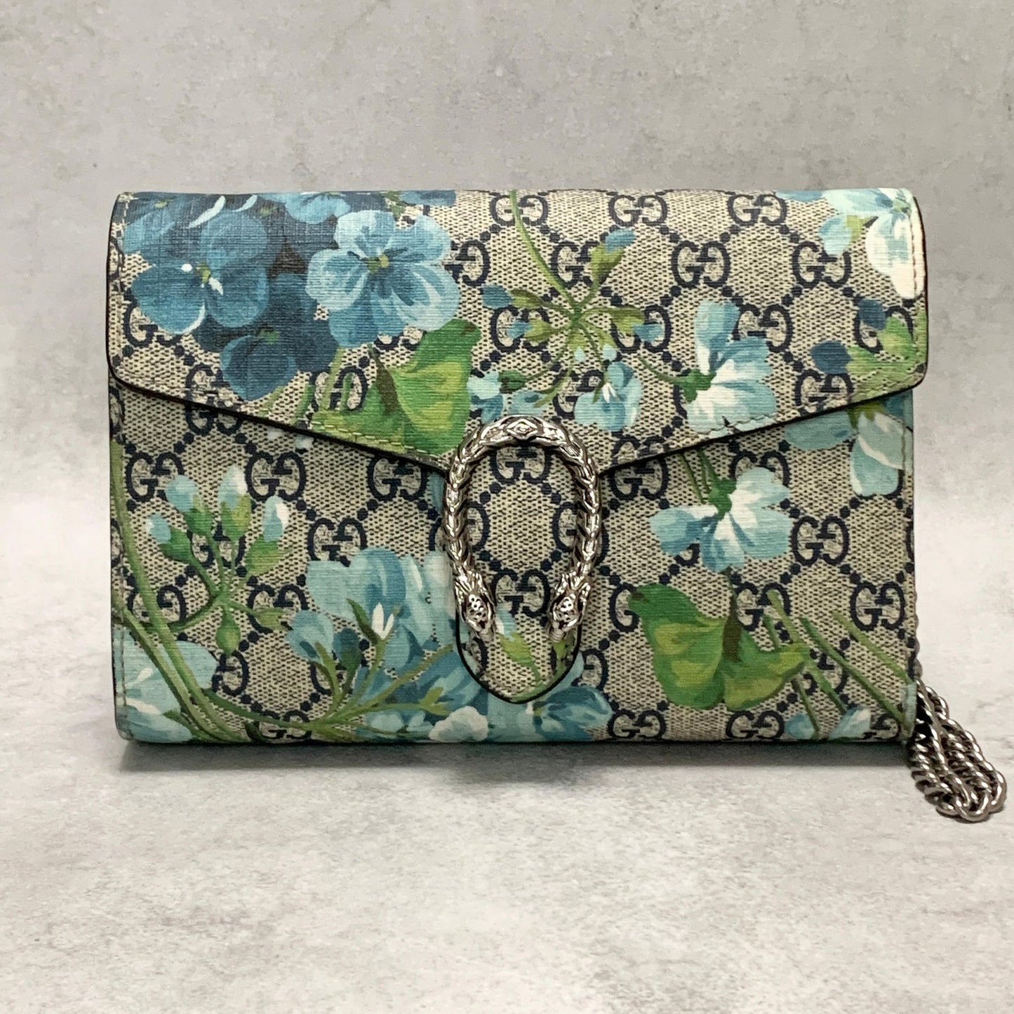 GUCCI Bag Chain Wallet Dionysus Flora Shoulder Purse Leather Beige Authentic