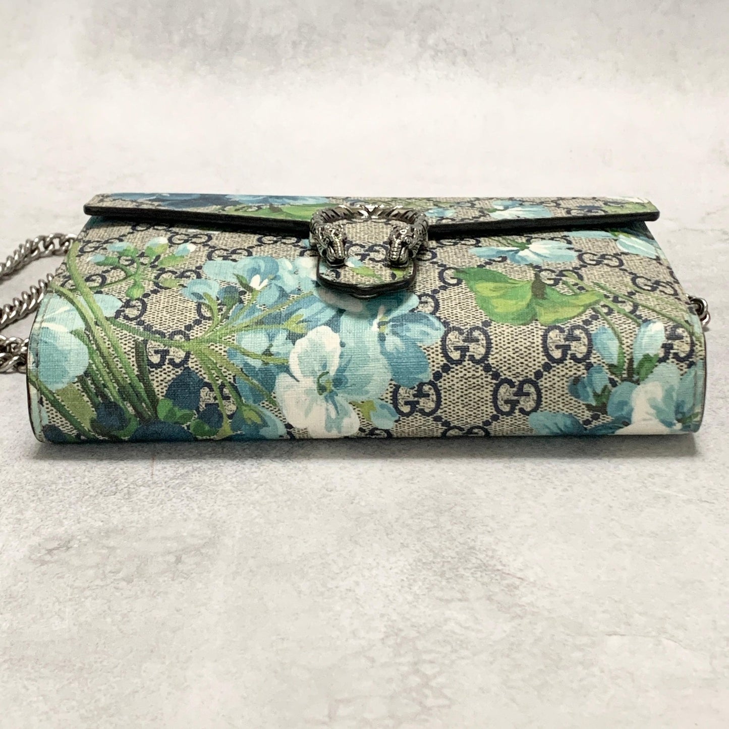 GUCCI Bag Chain Wallet Dionysus Flora Shoulder Purse Leather Beige Authentic