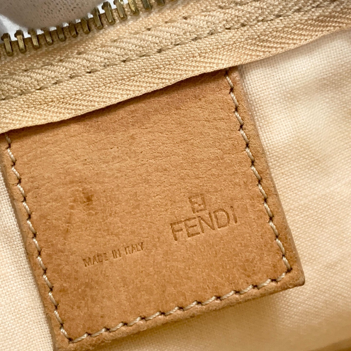 FENDI Bag FF Zucchino Shoulder Purse Canvas Leather White Brown Silver Authentic