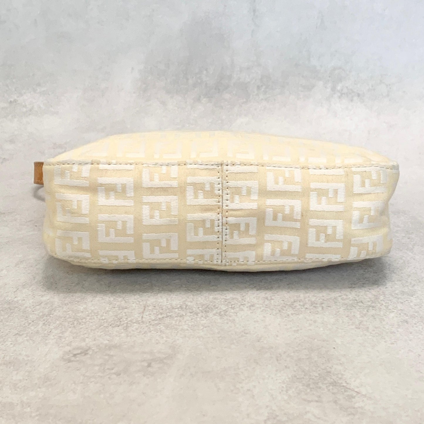 FENDI Bag FF Zucchino Shoulder Purse Canvas Leather White Brown Silver Authentic