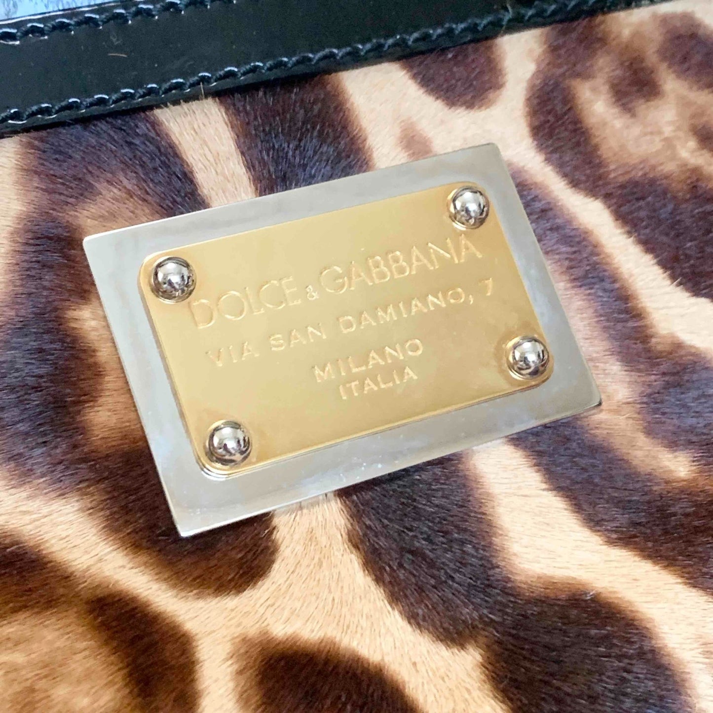 Dolce & Gabbana Sicily Leopard Handbag Shoulder Bag Purse Beige Brown Authentic