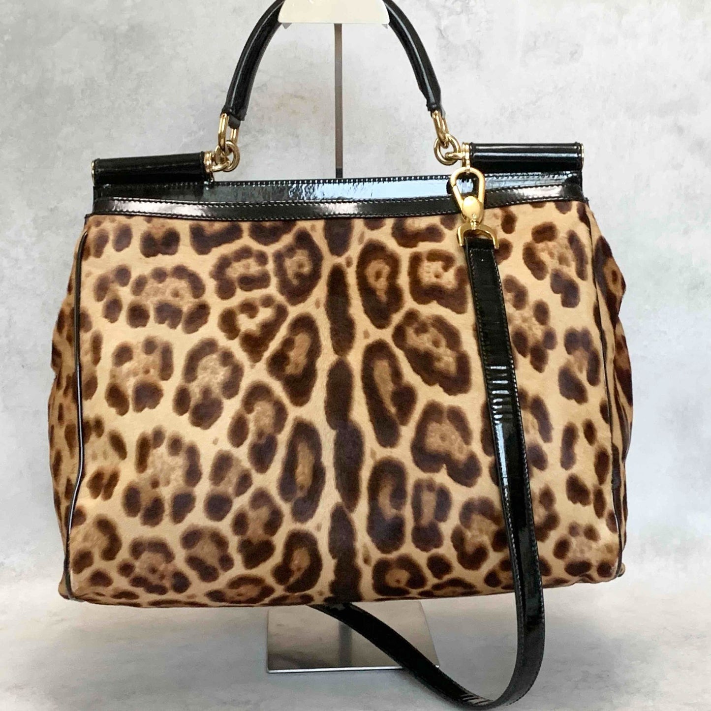 Dolce & Gabbana Sicily Leopard Handbag Shoulder Bag Purse Beige Brown Authentic