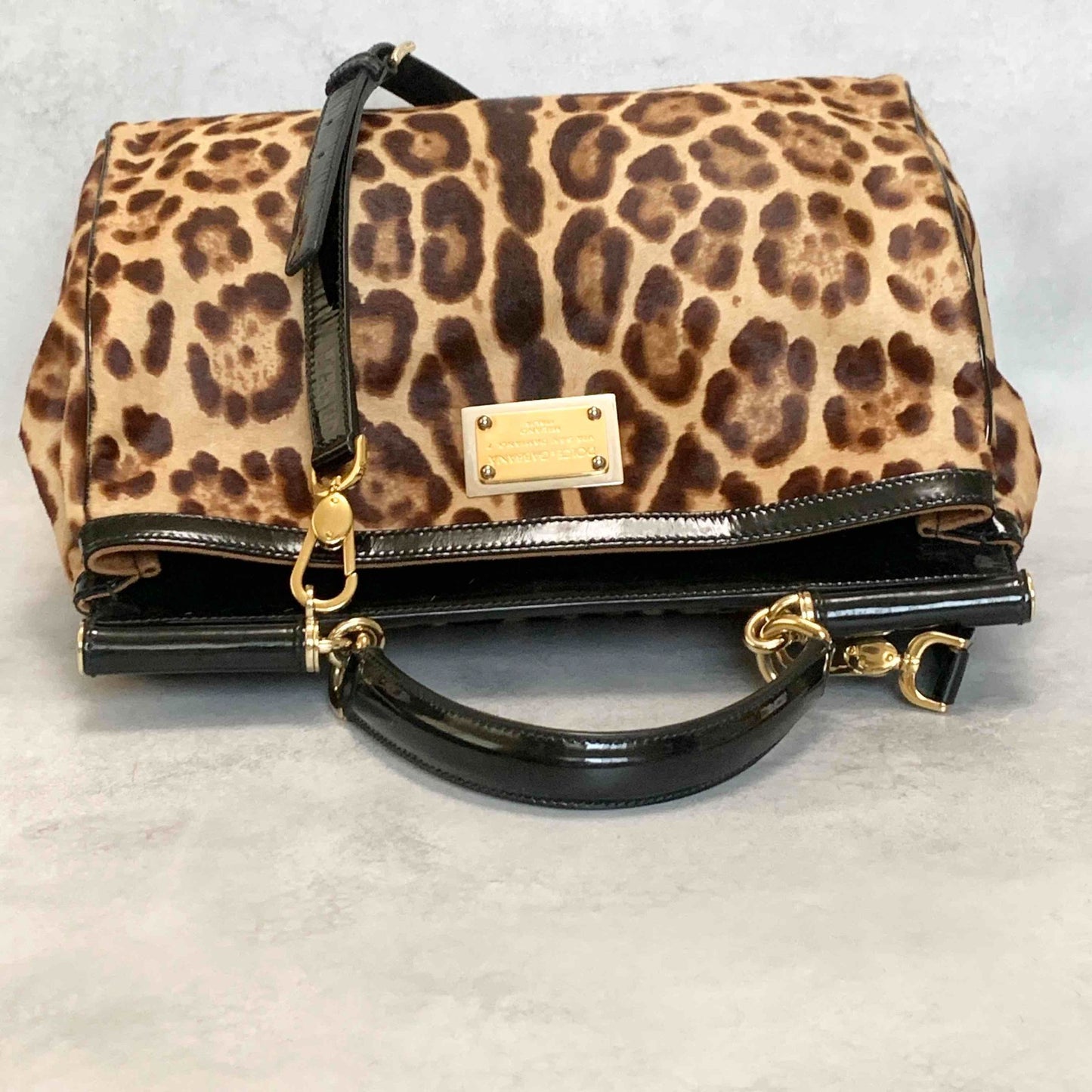 Dolce & Gabbana Sicily Leopard Handbag Shoulder Bag Purse Beige Brown Authentic