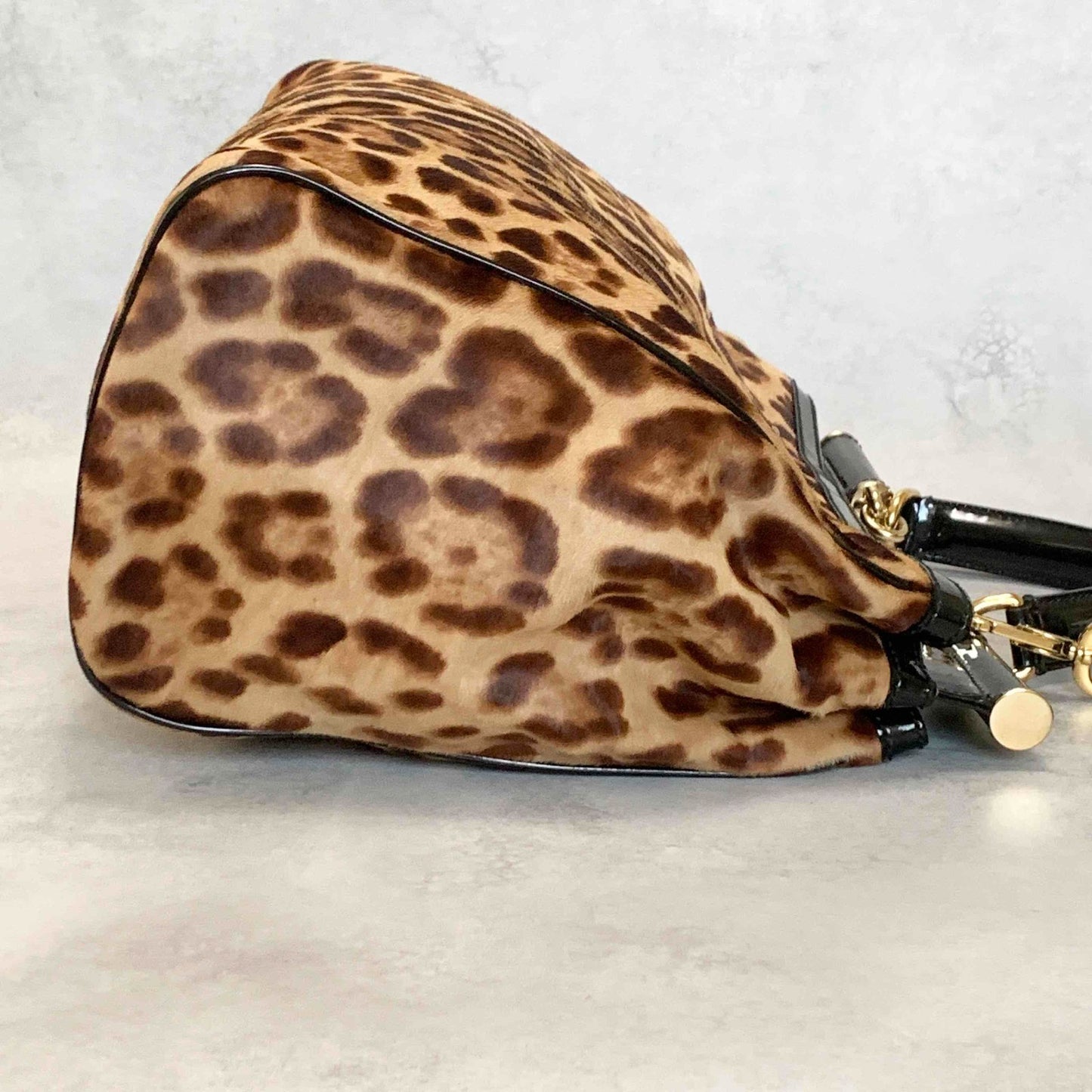 Dolce & Gabbana Sicily Leopard Handbag Shoulder Bag Purse Beige Brown Authentic