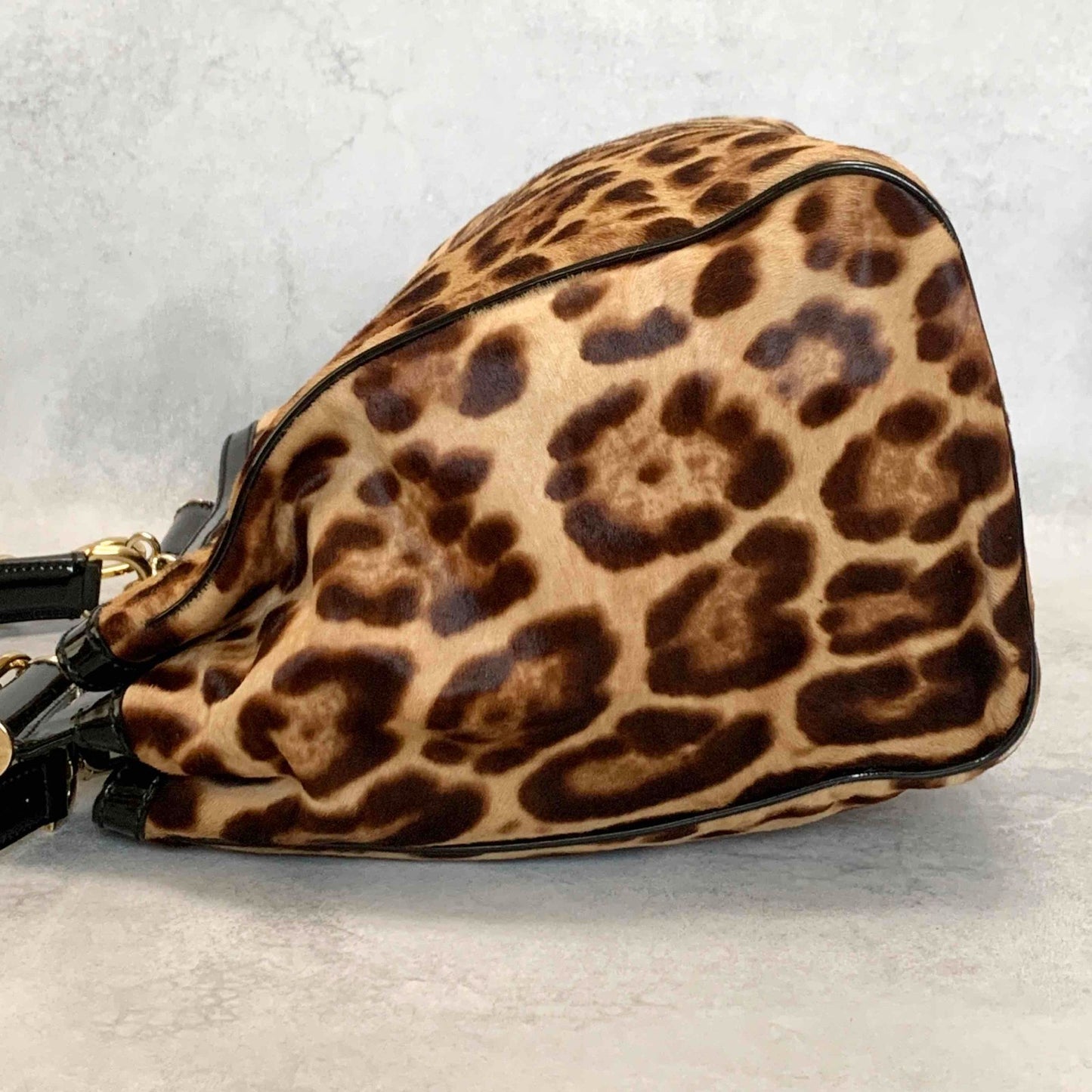 Dolce & Gabbana Sicily Leopard Handbag Shoulder Bag Purse Beige Brown Authentic
