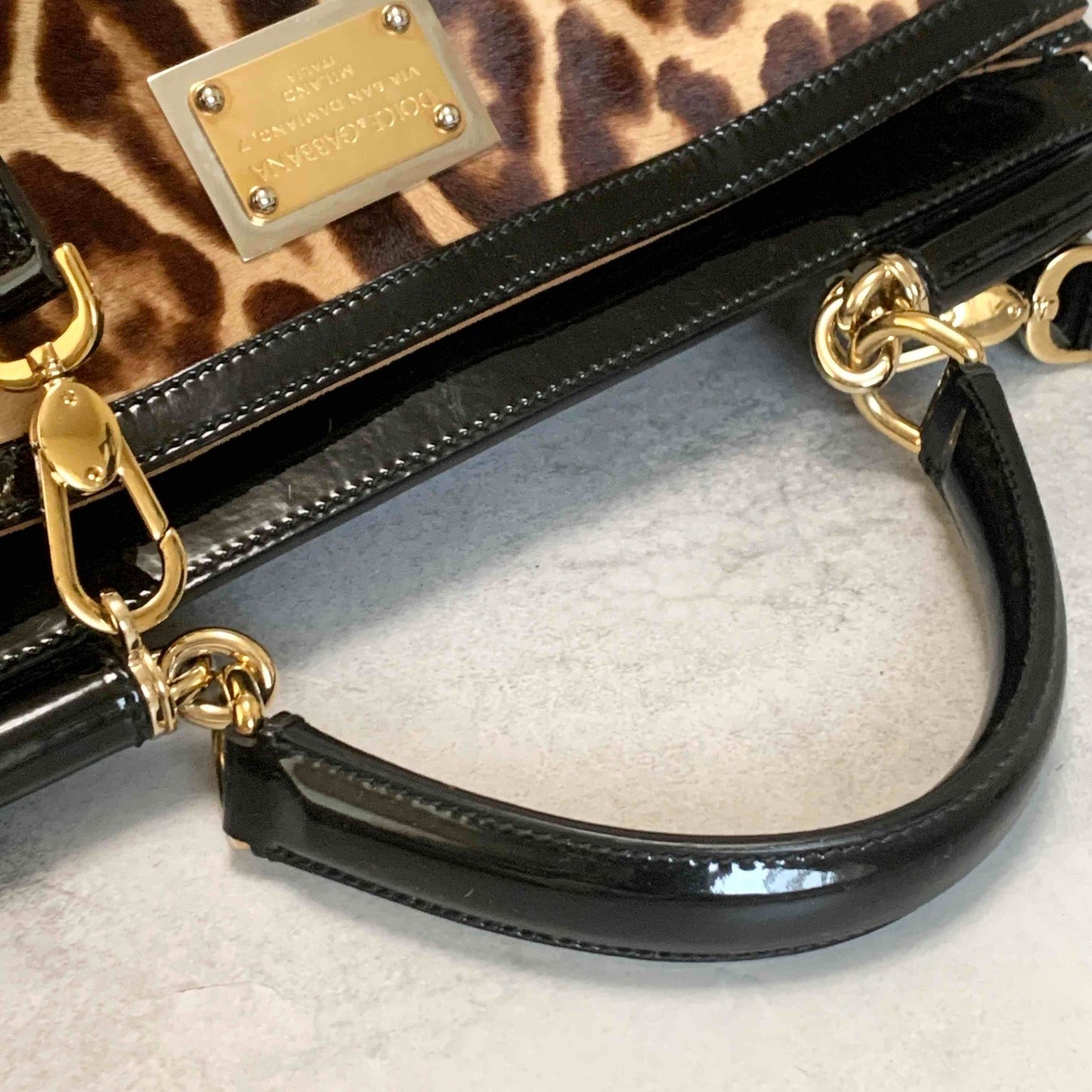 Dolce & Gabbana Sicily Leopard Handbag Shoulder Bag Purse Beige Brown Authentic