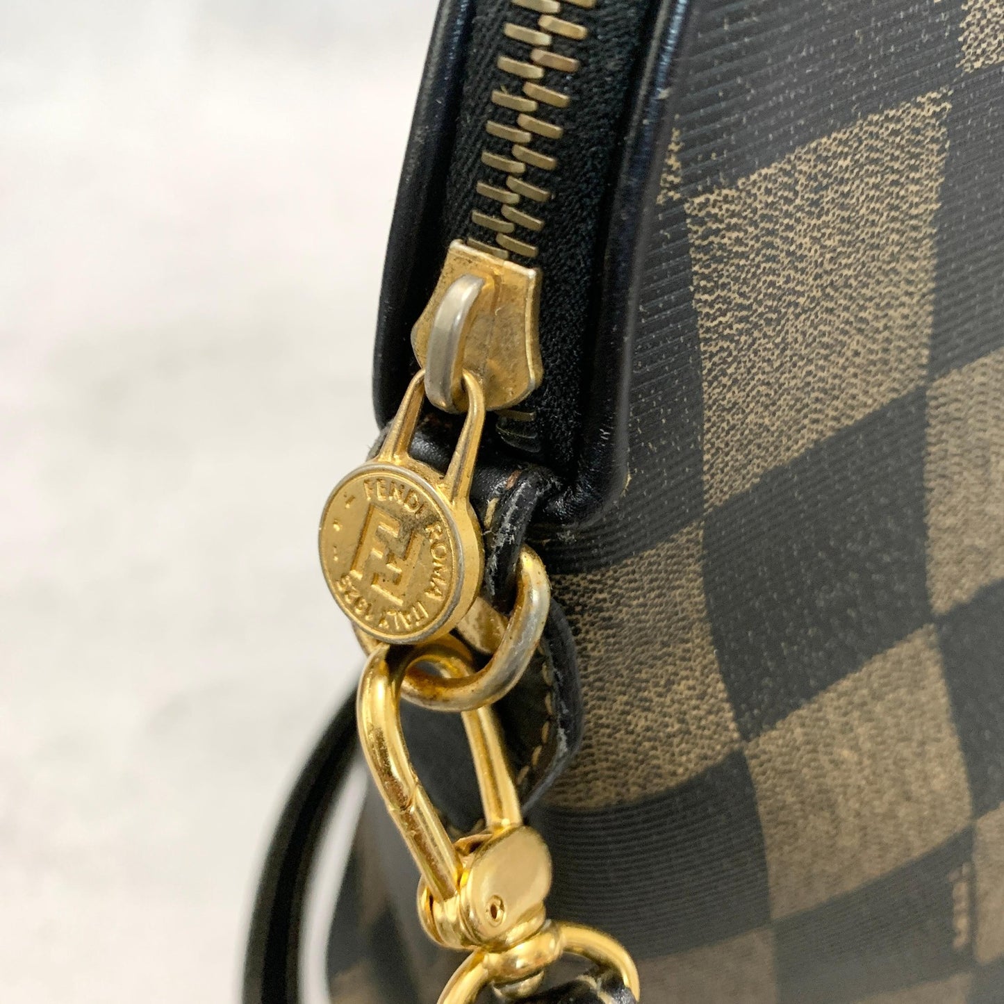 FENDI Pecan Bag Shoulder Handbag FF Tote Purse Leather Brown Black Used Auth