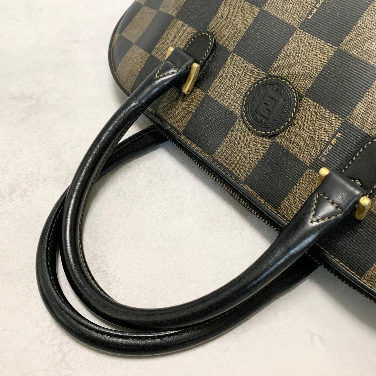 FENDI Pecan Bag Shoulder Handbag FF Tote Purse Leather Brown Black Used Auth
