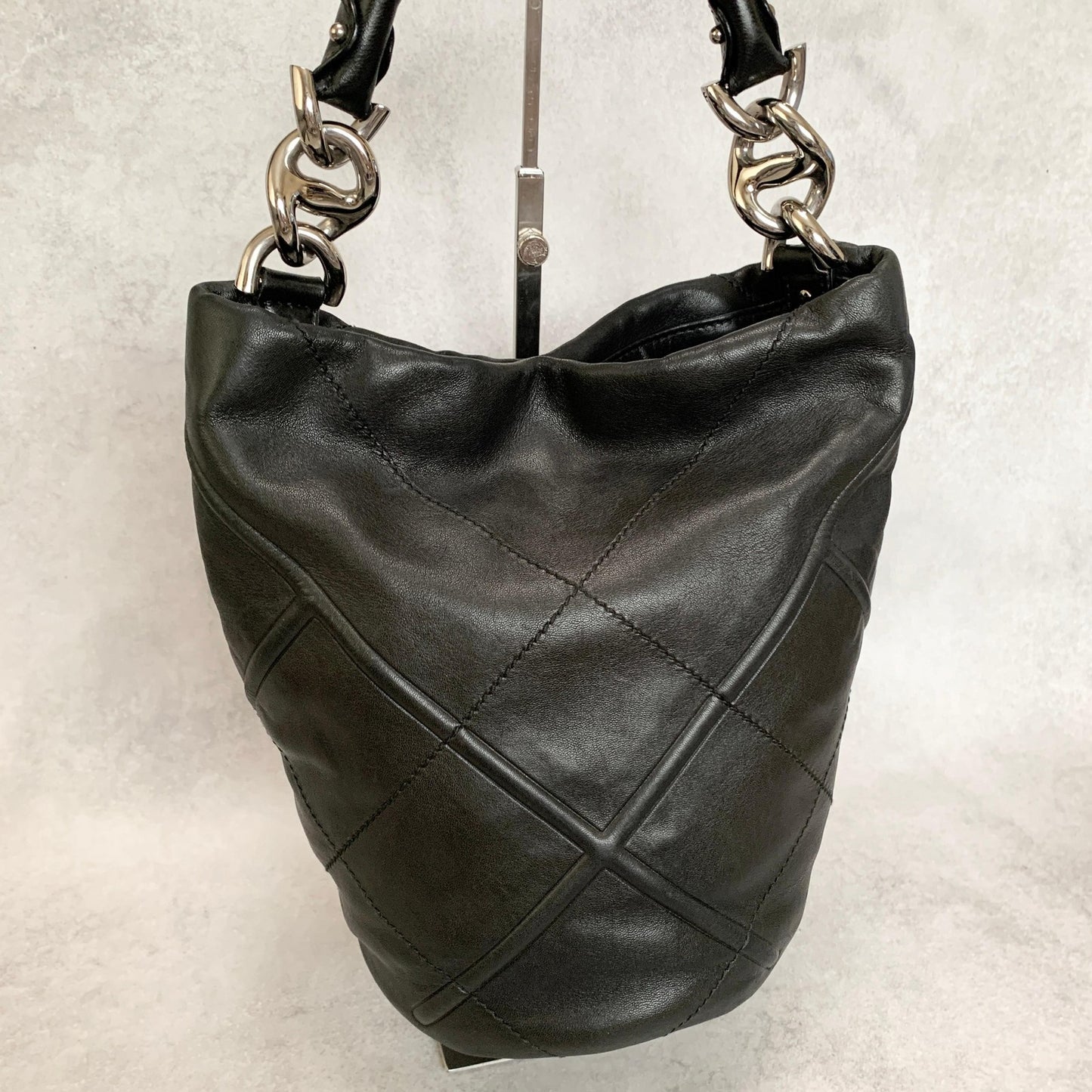 Salvatore Ferragamo Bag Logo Hand Tote Purse Leather Black Silver Authentic