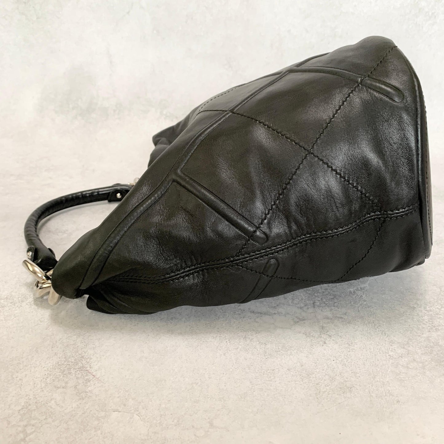 Salvatore Ferragamo Bag Logo Hand Tote Purse Leather Black Silver Authentic