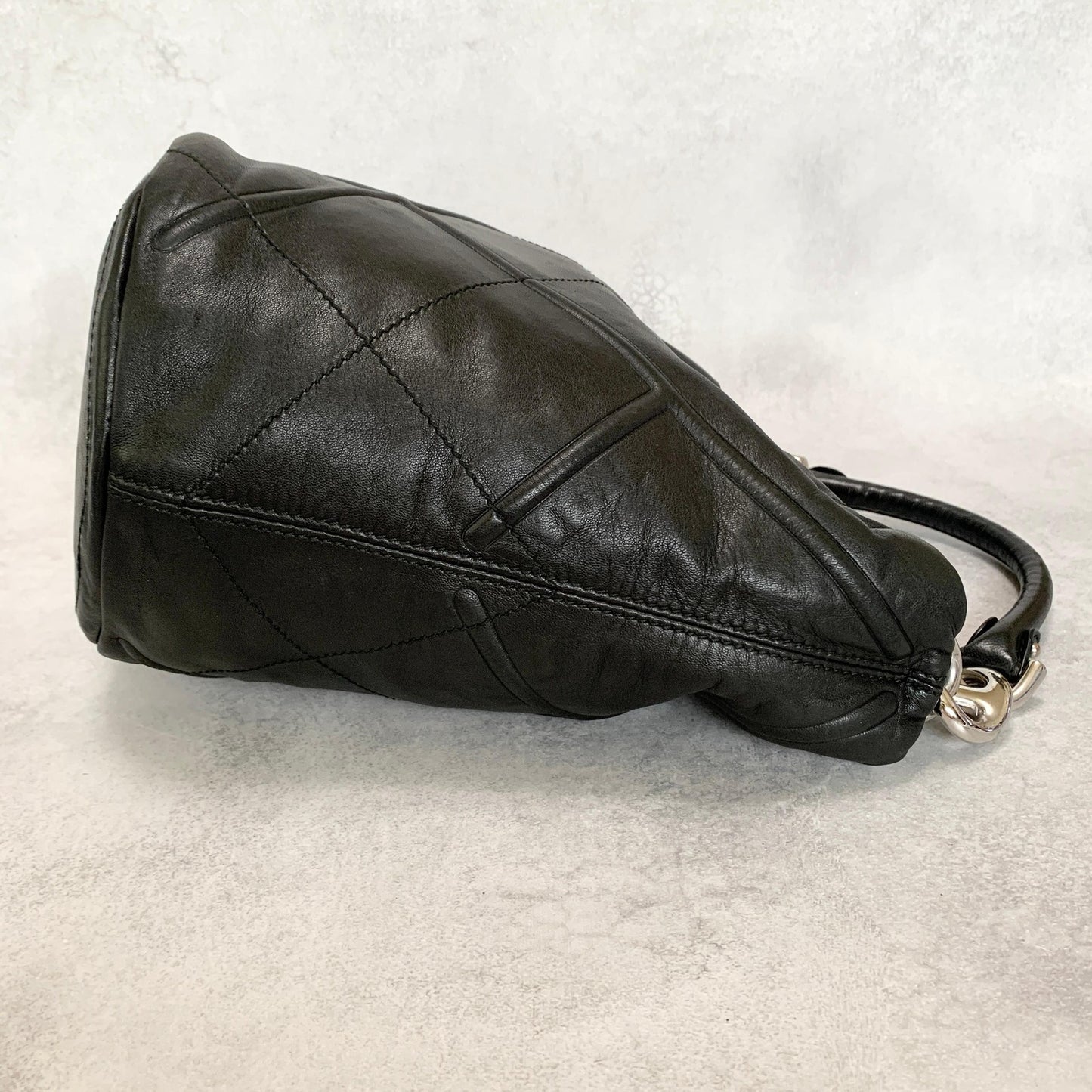 Salvatore Ferragamo Bag Logo Hand Tote Purse Leather Black Silver Authentic