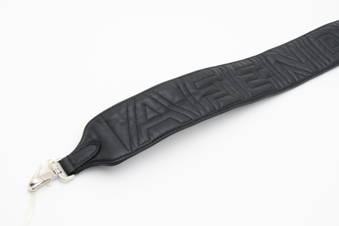 FENDI Strap you Shoulder strap Logo Quilted Leather Black Silver Auth Unisex