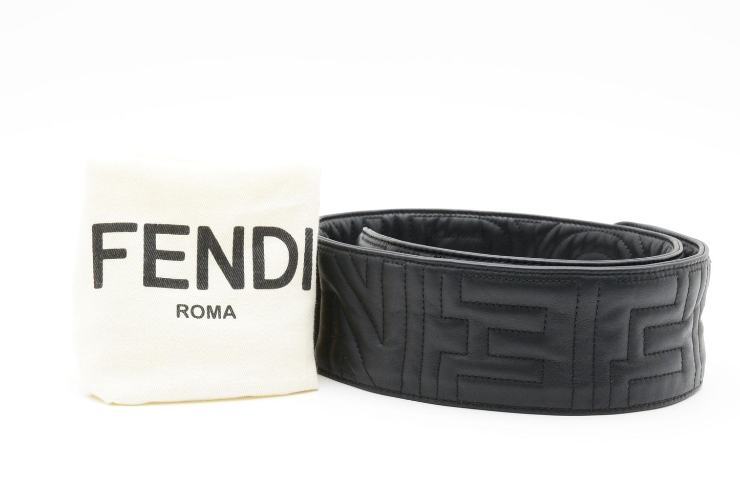 FENDI Strap you Shoulder strap Logo Quilted Leather Black Silver Auth Unisex
