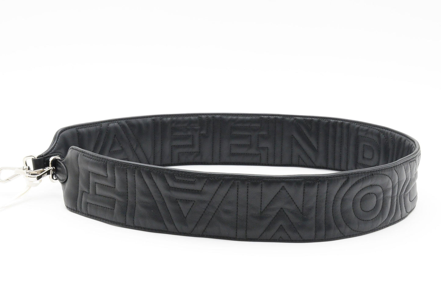 FENDI Strap you Shoulder strap Logo Quilted Leather Black Silver Auth Unisex