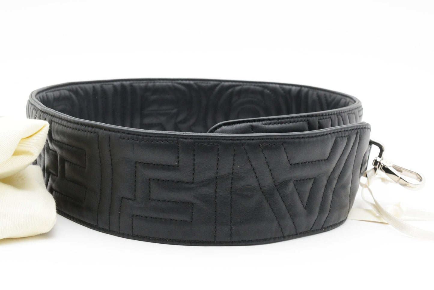 FENDI Strap you Shoulder strap Logo Quilted Leather Black Silver Auth Unisex