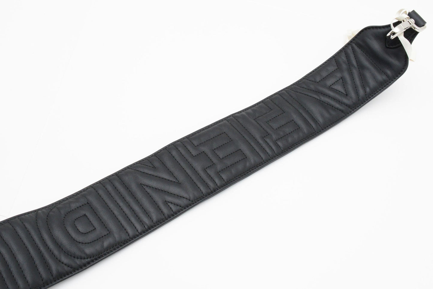 FENDI Strap you Shoulder strap Logo Quilted Leather Black Silver Auth Unisex