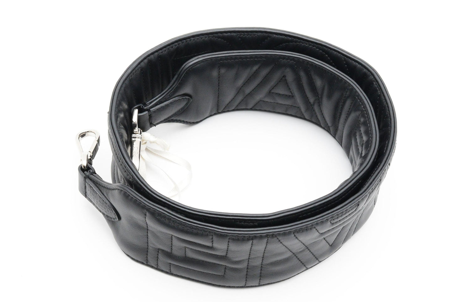 FENDI Strap you Shoulder strap Logo Quilted Leather Black Silver Auth Unisex