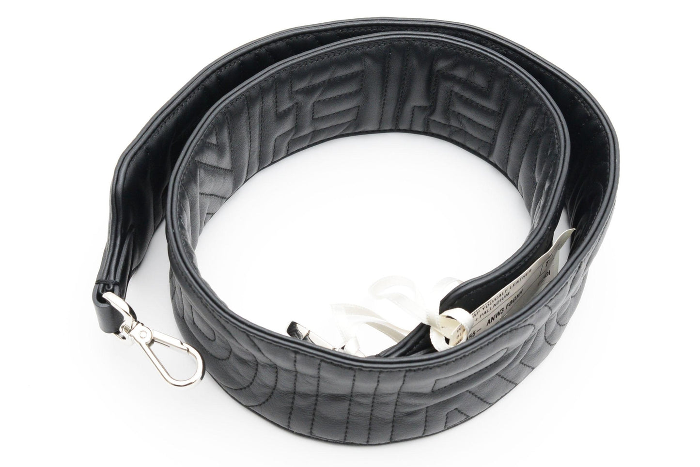 FENDI Strap you Shoulder strap Logo Quilted Leather Black Silver Auth Unisex
