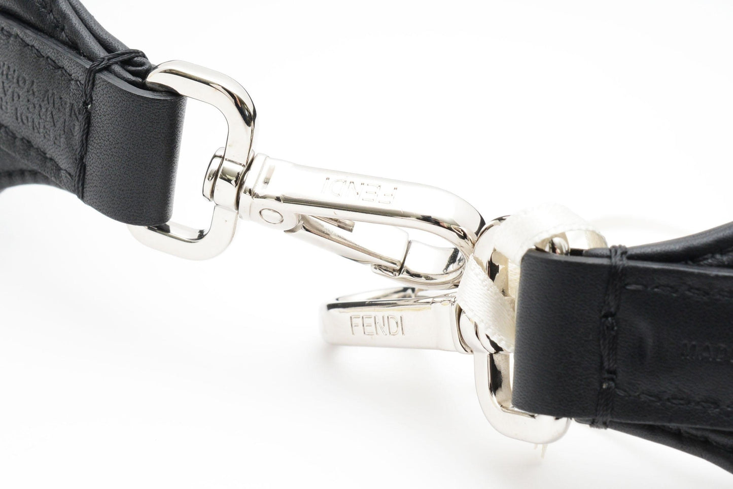 FENDI Strap you Shoulder strap Logo Quilted Leather Black Silver Auth Unisex