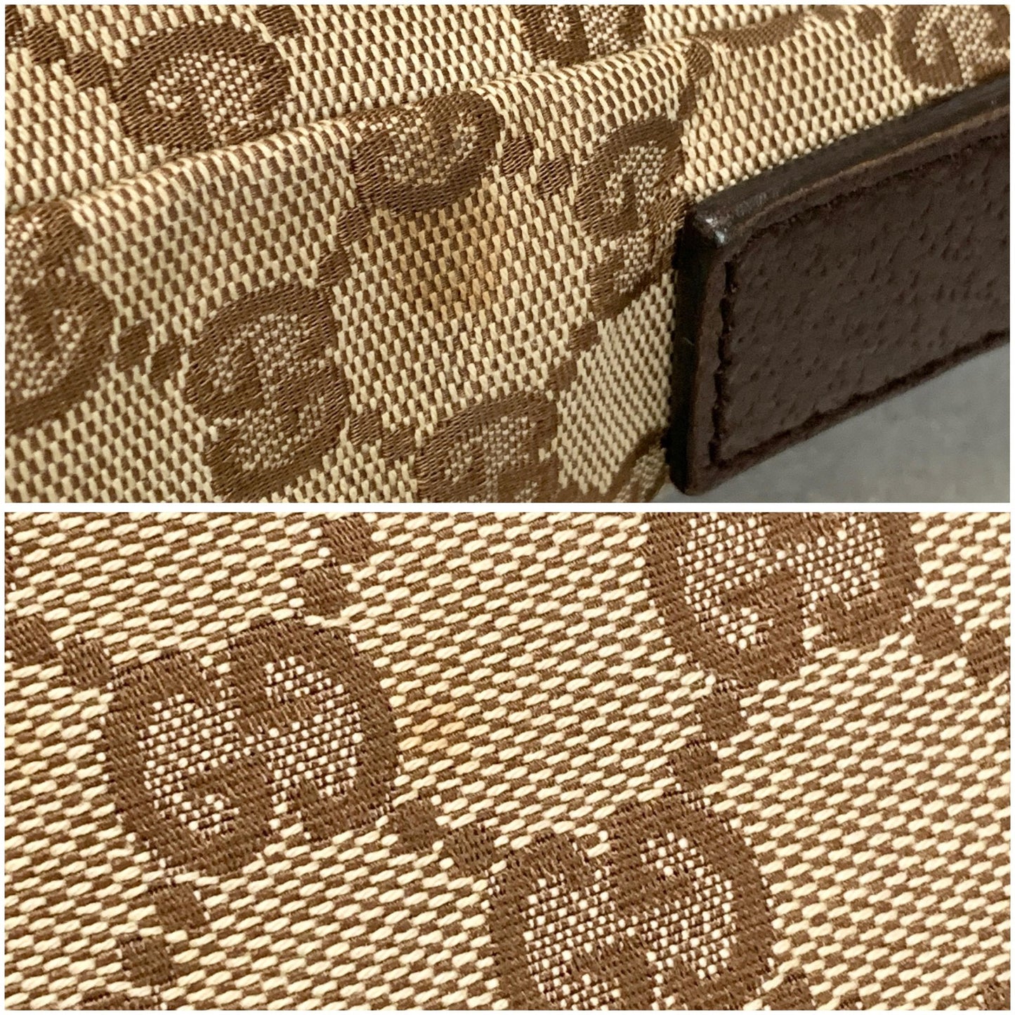 GUCCI Bag GG Canvas Shoulder Purse Canvas Leather Brown Silver Used Authentic