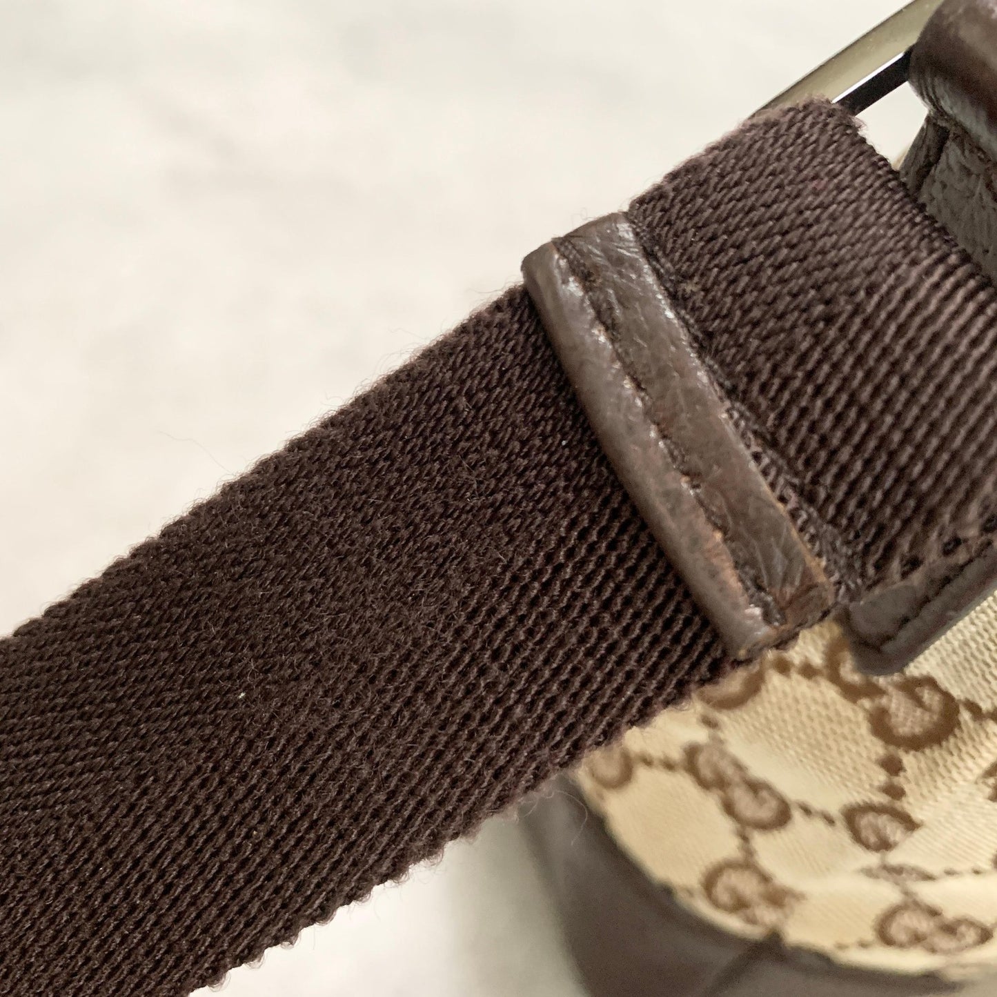 GUCCI Bag GG Canvas Shoulder Purse Canvas Leather Brown Silver Used Authentic