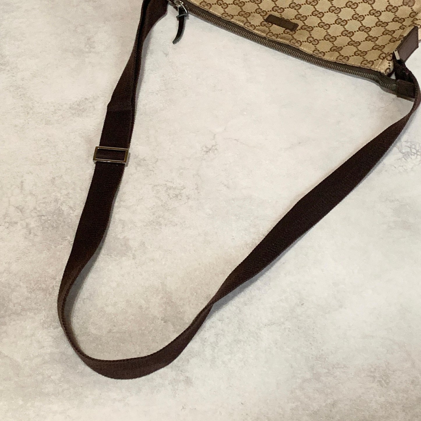 GUCCI Bag GG Canvas Shoulder Purse Canvas Leather Brown Silver Used Authentic