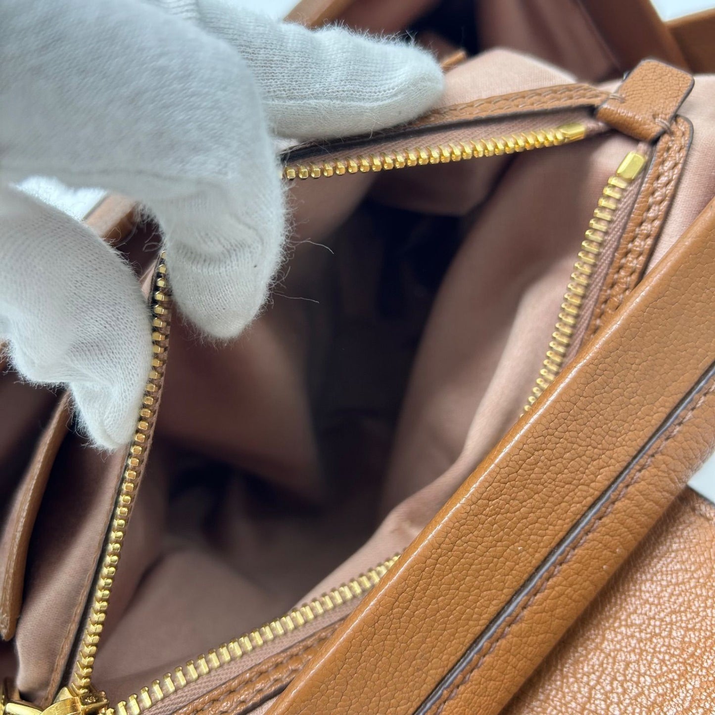 MIU MIU Hand Bag Tote Purse Mini Boston Bag Logo Leather Brown Authentic
