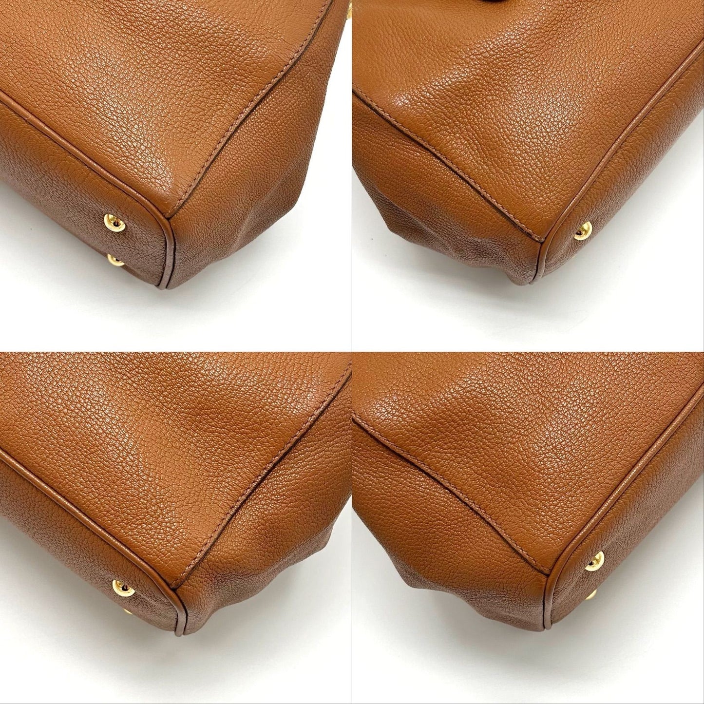 MIU MIU Hand Bag Tote Purse Mini Boston Bag Logo Leather Brown Authentic
