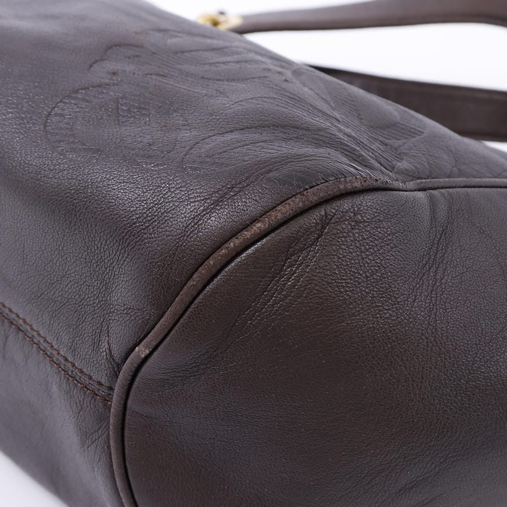 LOEWE Hand Bag Tote Purse Anagram Leather Brown Authentic