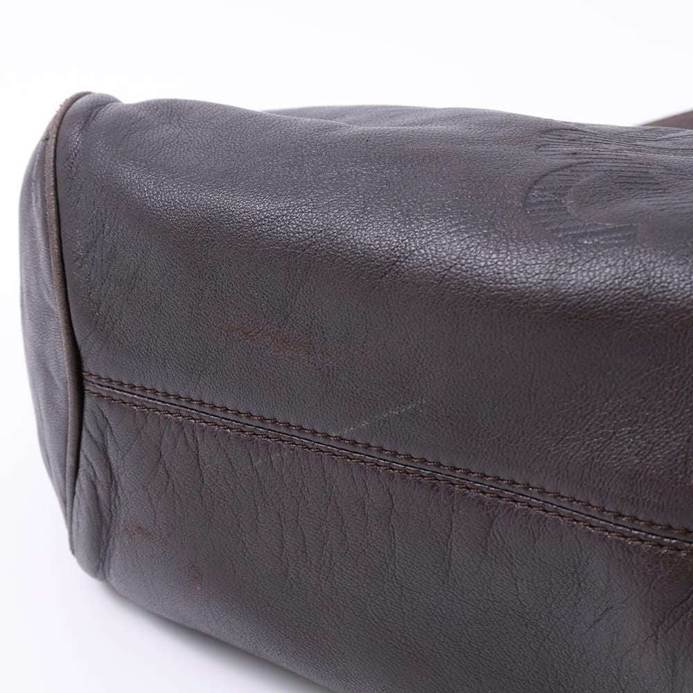 LOEWE Hand Bag Tote Purse Anagram Leather Brown Authentic
