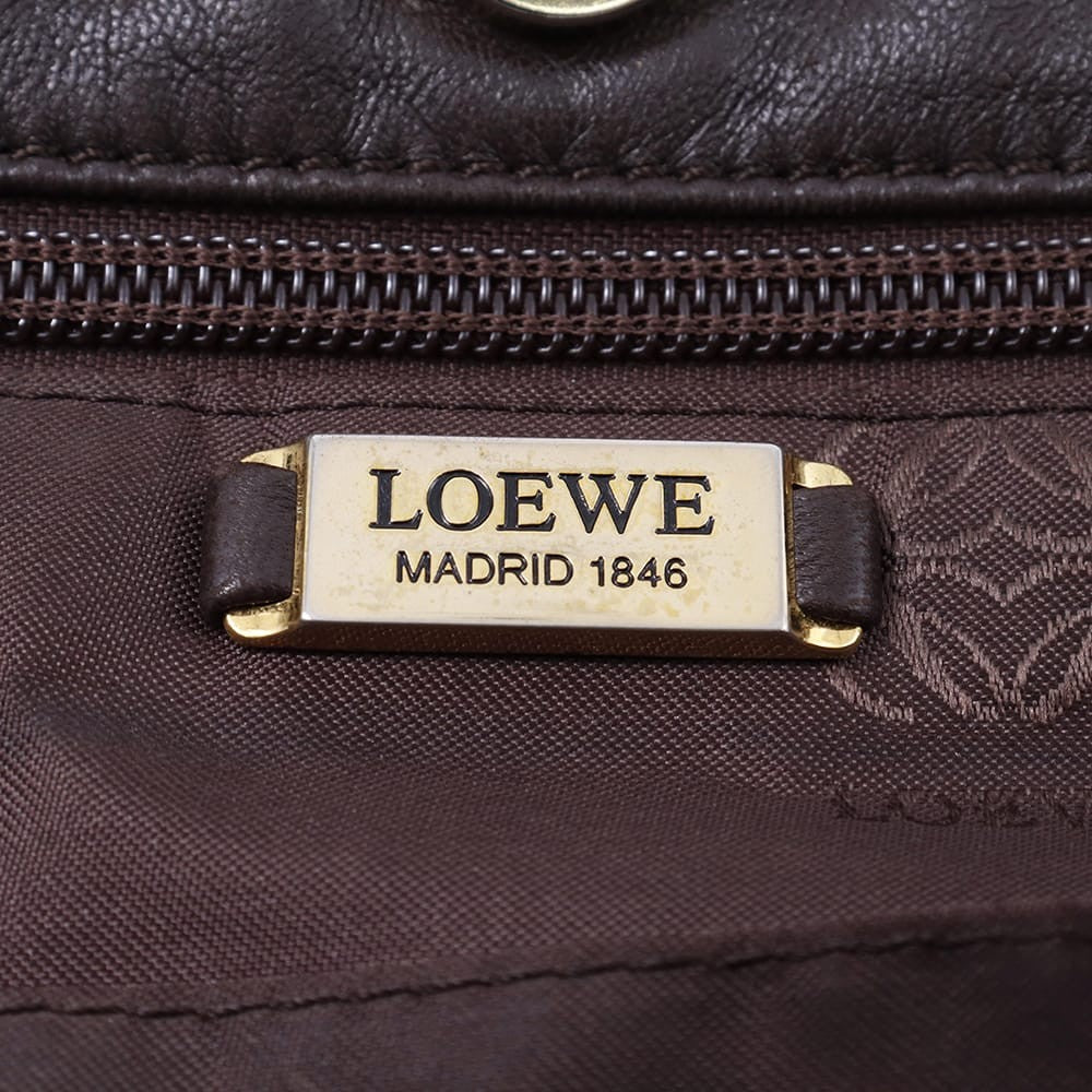LOEWE Hand Bag Tote Purse Anagram Leather Brown Authentic