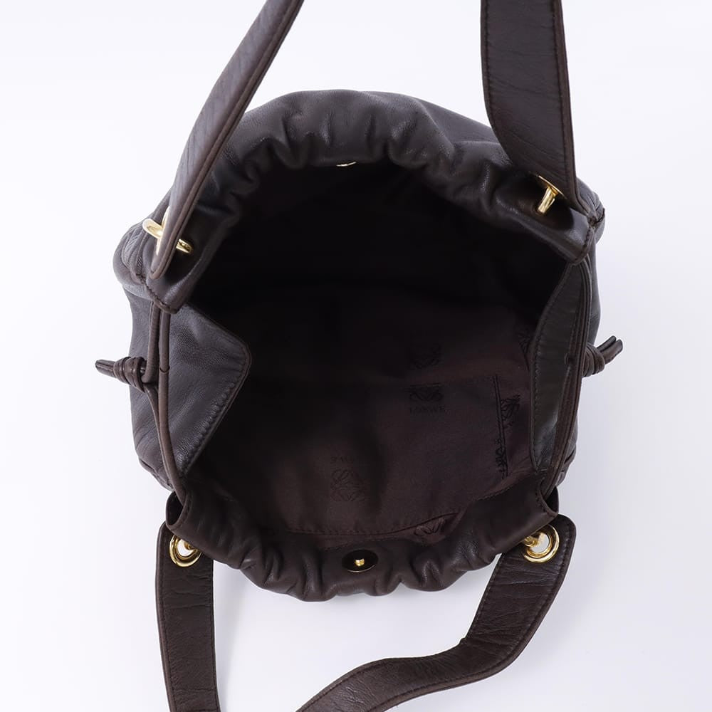 LOEWE Hand Bag Tote Purse Anagram Leather Brown Authentic