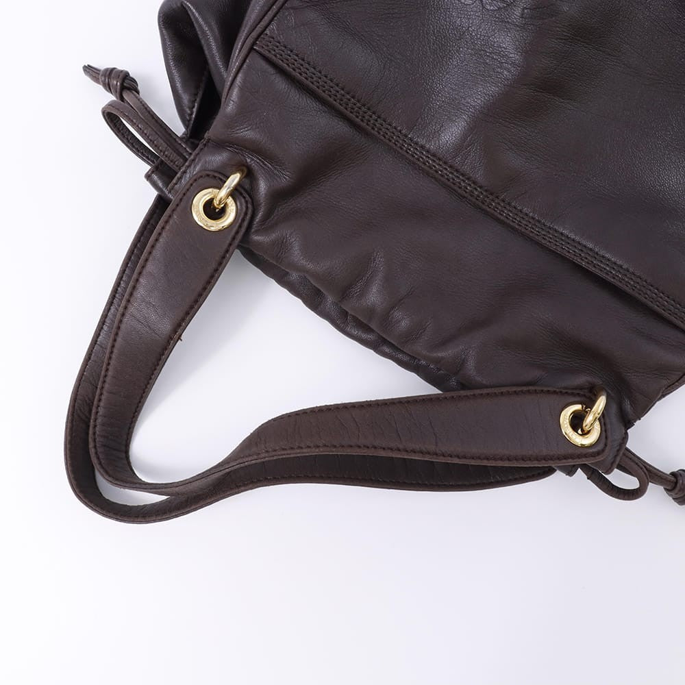 LOEWE Hand Bag Tote Purse Anagram Leather Brown Authentic