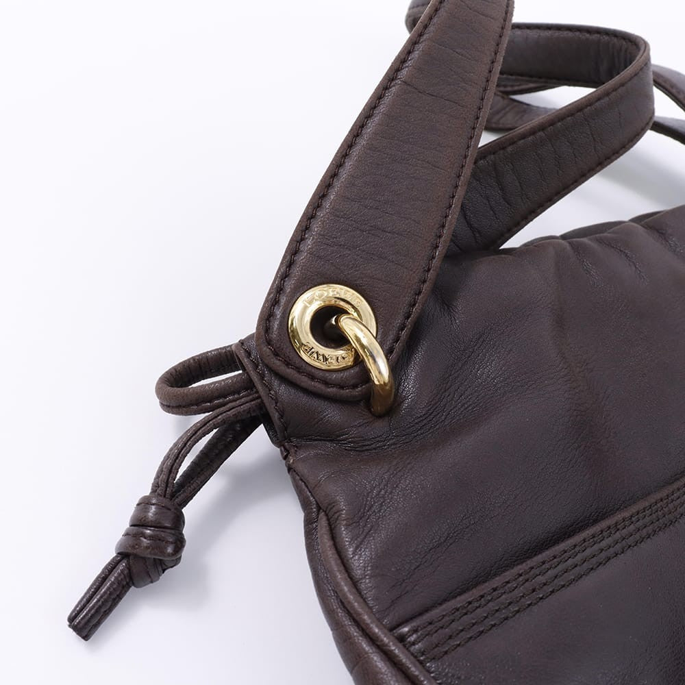 LOEWE Hand Bag Tote Purse Anagram Leather Brown Authentic