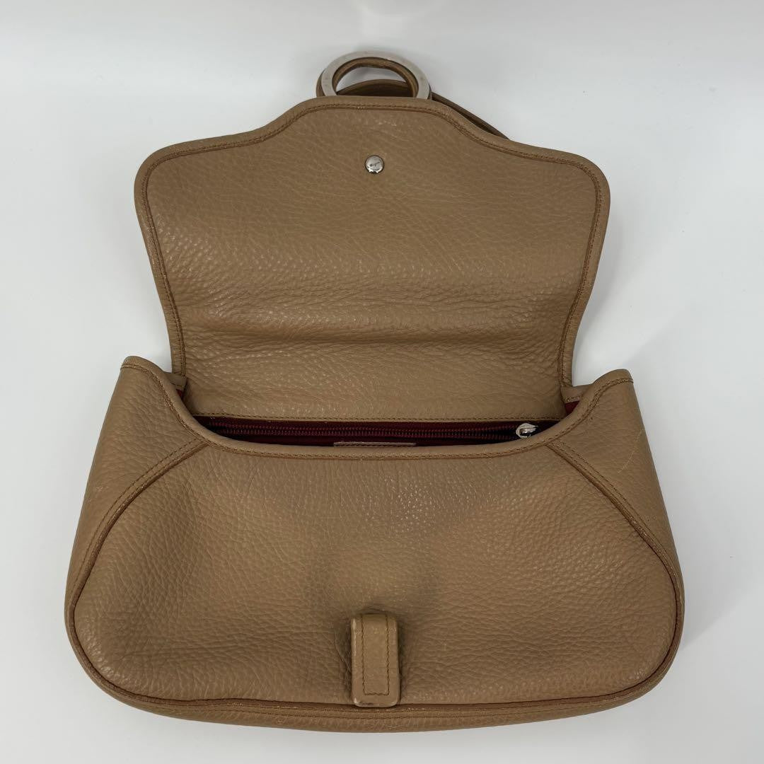 Salvatore Ferragamo Shoulder Bag Purse Gancini Leather Brown Beige Authentic