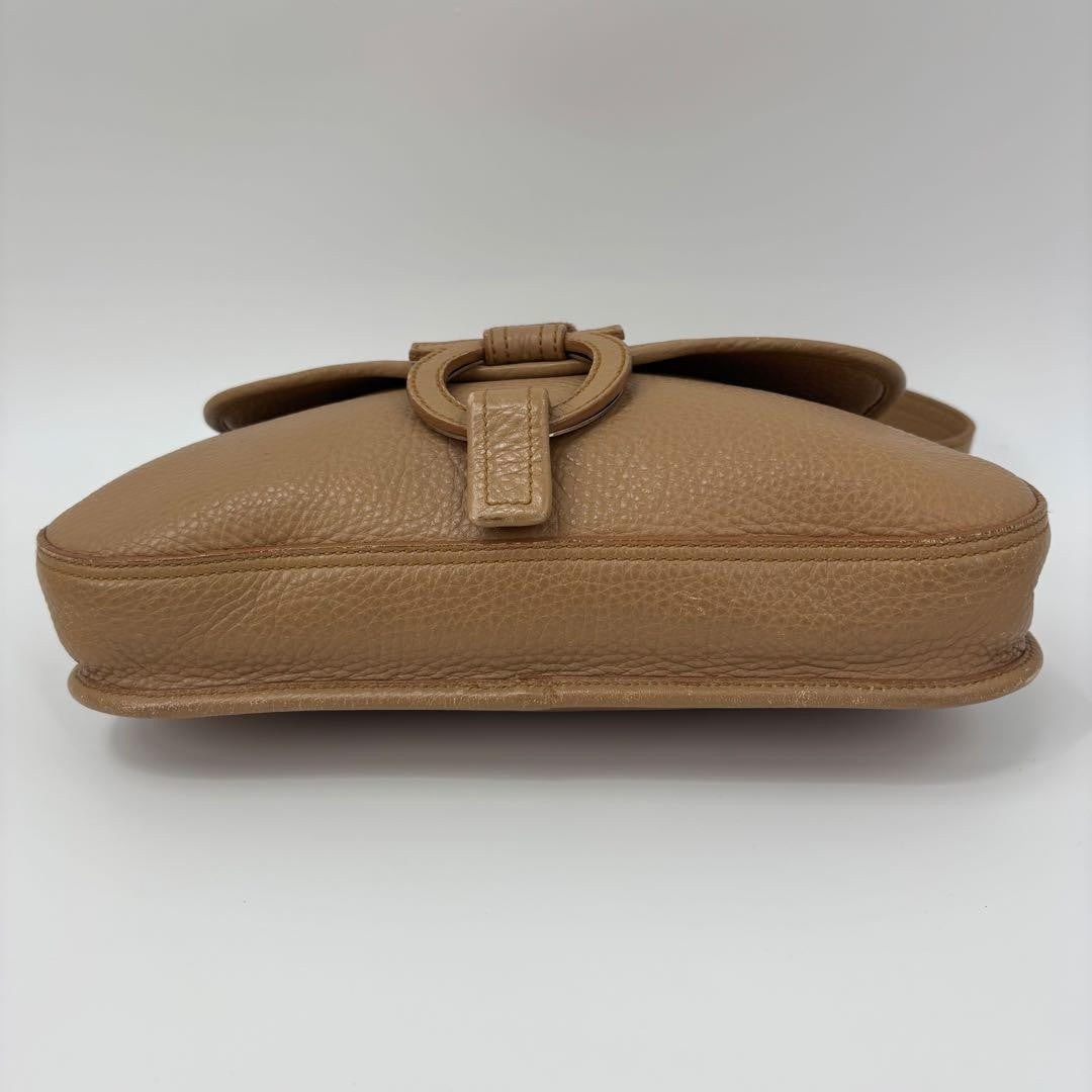 Salvatore Ferragamo Shoulder Bag Purse Gancini Leather Brown Beige Authentic