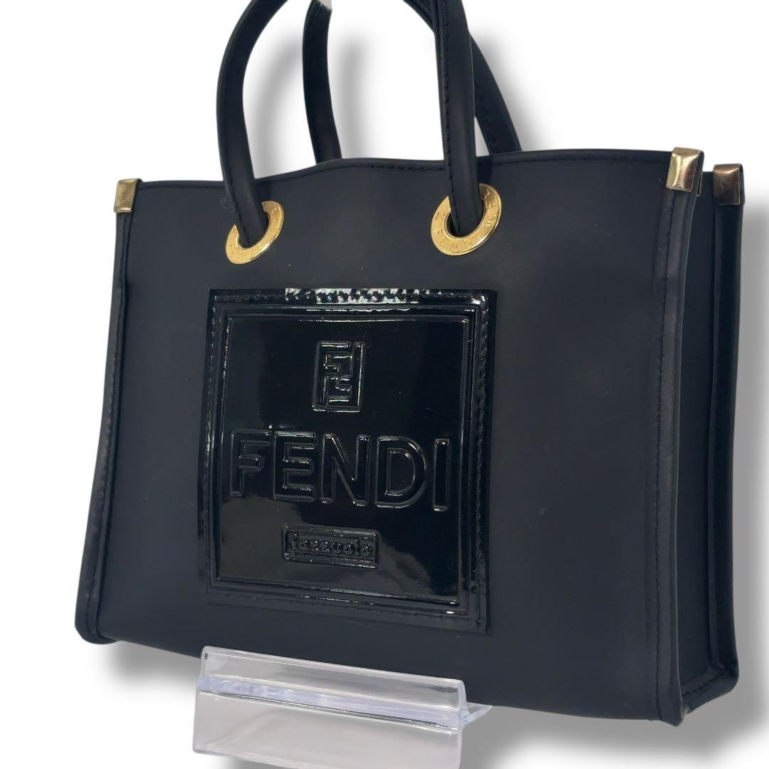 FENDI Hand Bag Tote Purse FF Leather Black Authentic