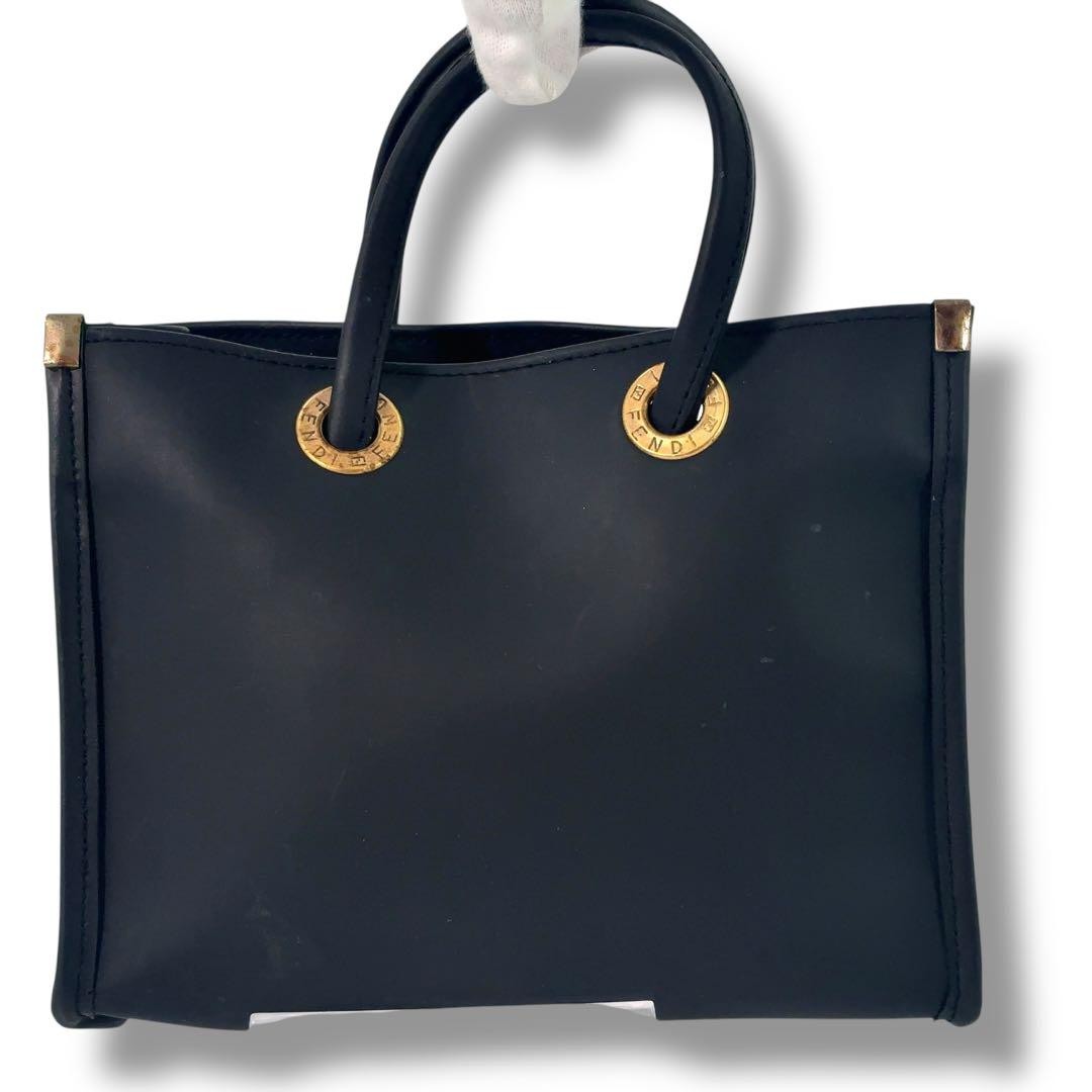FENDI Hand Bag Tote Purse FF Leather Black Authentic