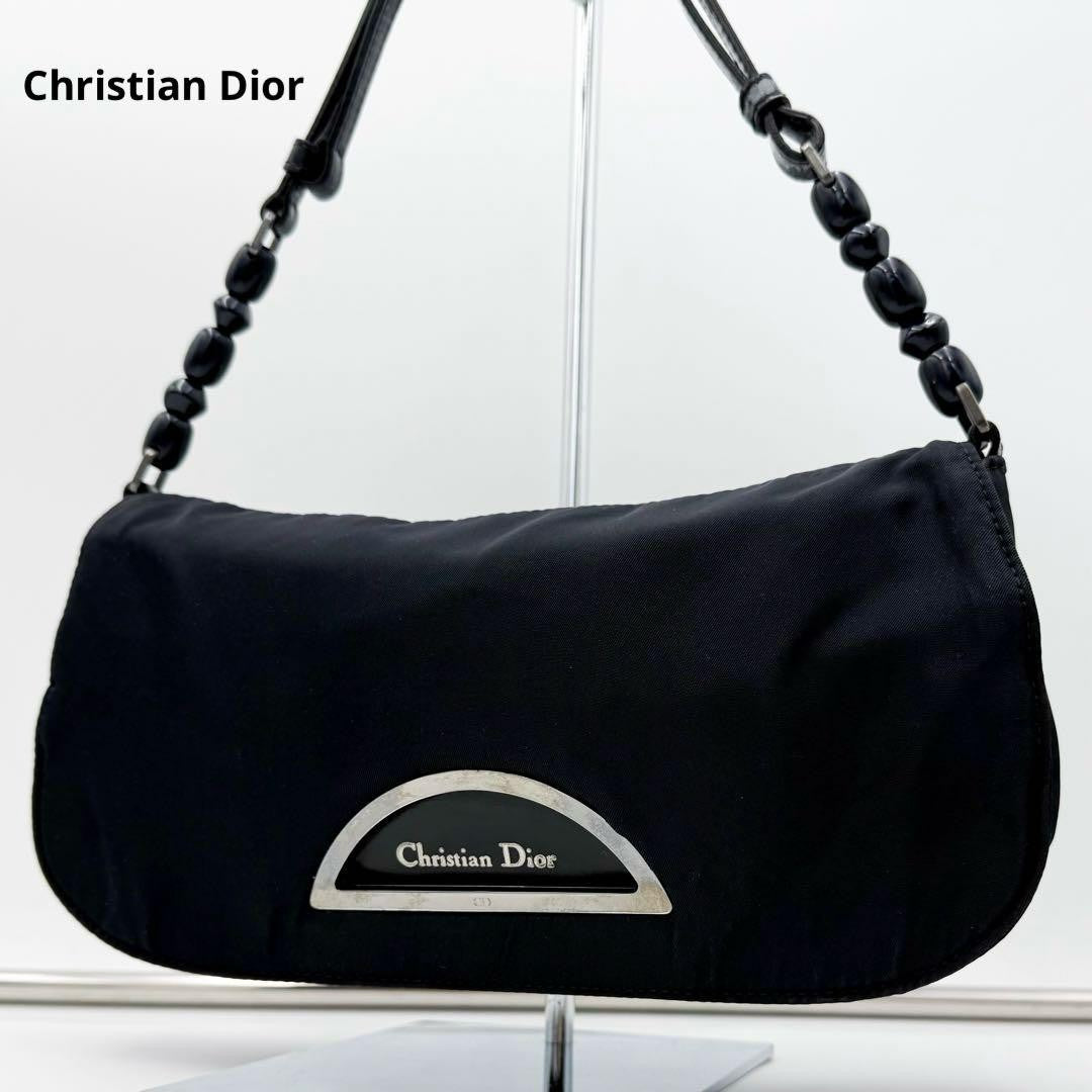 Christian Dior Shoulder Bag Purse Maris Nylon Leather Black Authentic