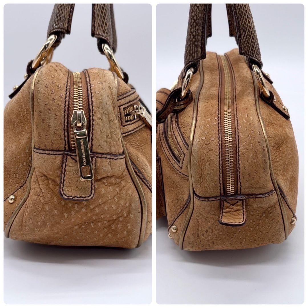 Dolce & Gabbana Boston Bag Hand Bag Tote Purse Leopard Leather Brown Authentic