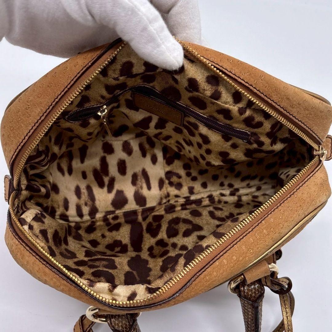 Dolce & Gabbana Boston Bag Hand Bag Tote Purse Leopard Leather Brown Authentic