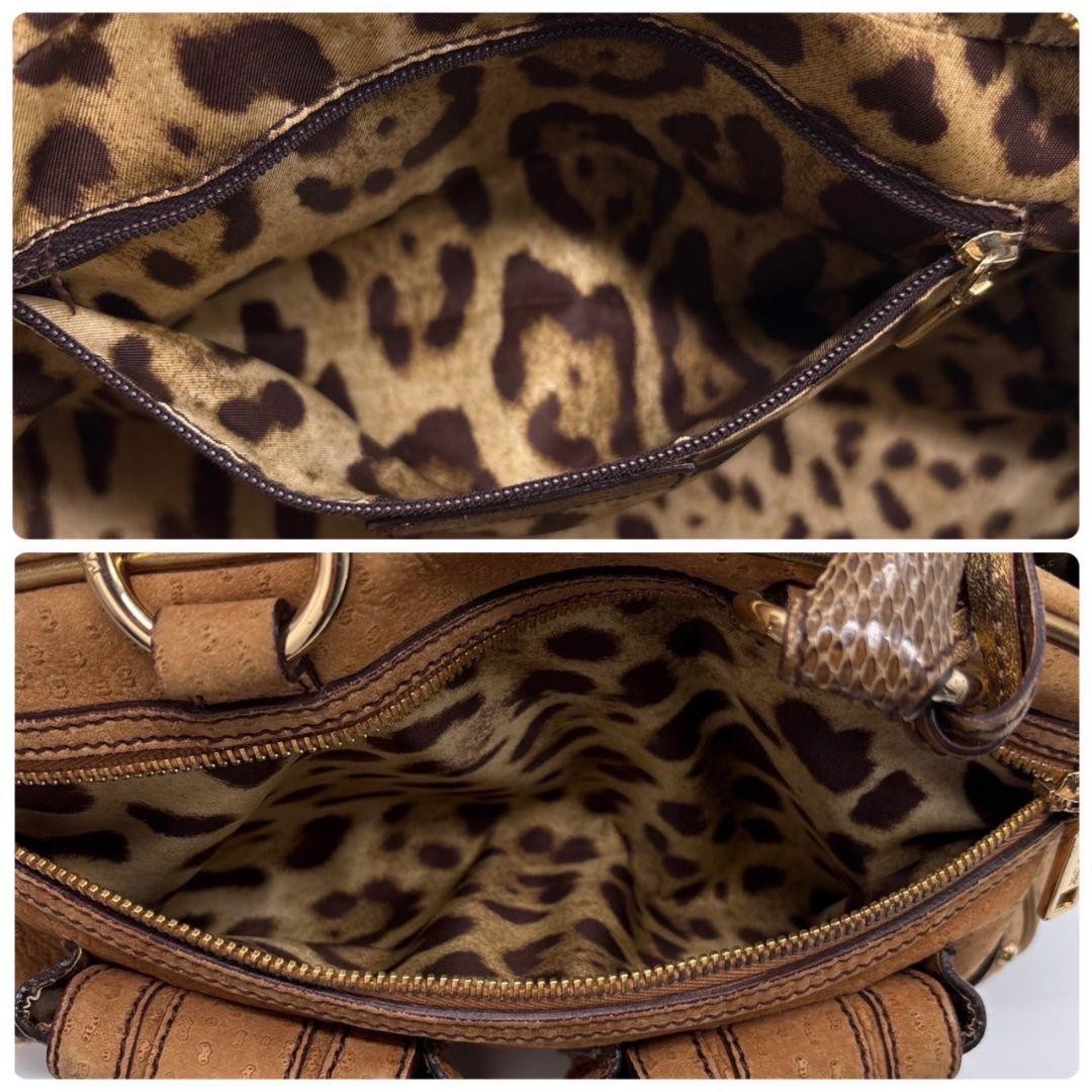 Dolce & Gabbana Boston Bag Hand Bag Tote Purse Leopard Leather Brown Authentic