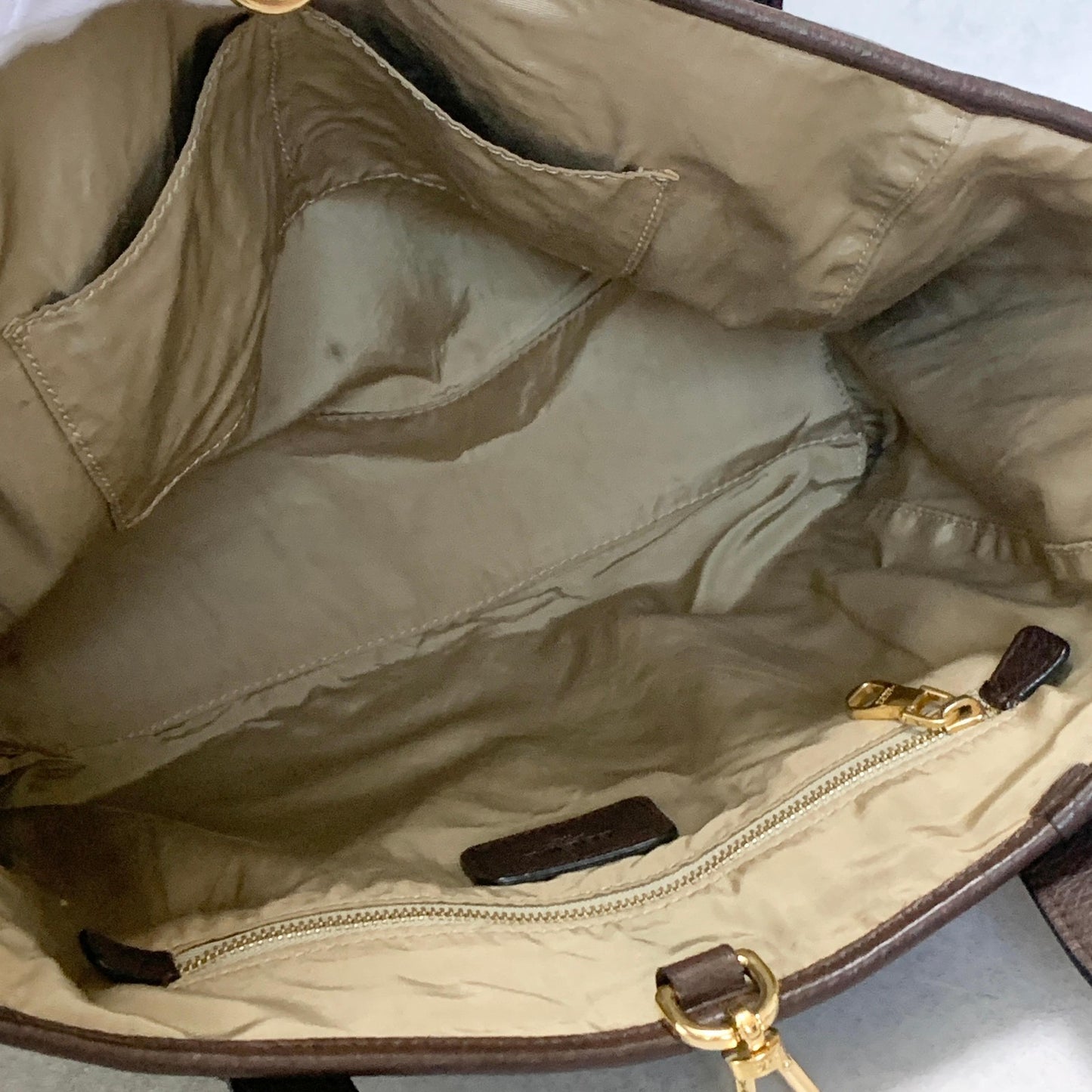 LOEWE Bag Logo Heritage Hand Tote Purse Leather Brown Gold Used Authentic