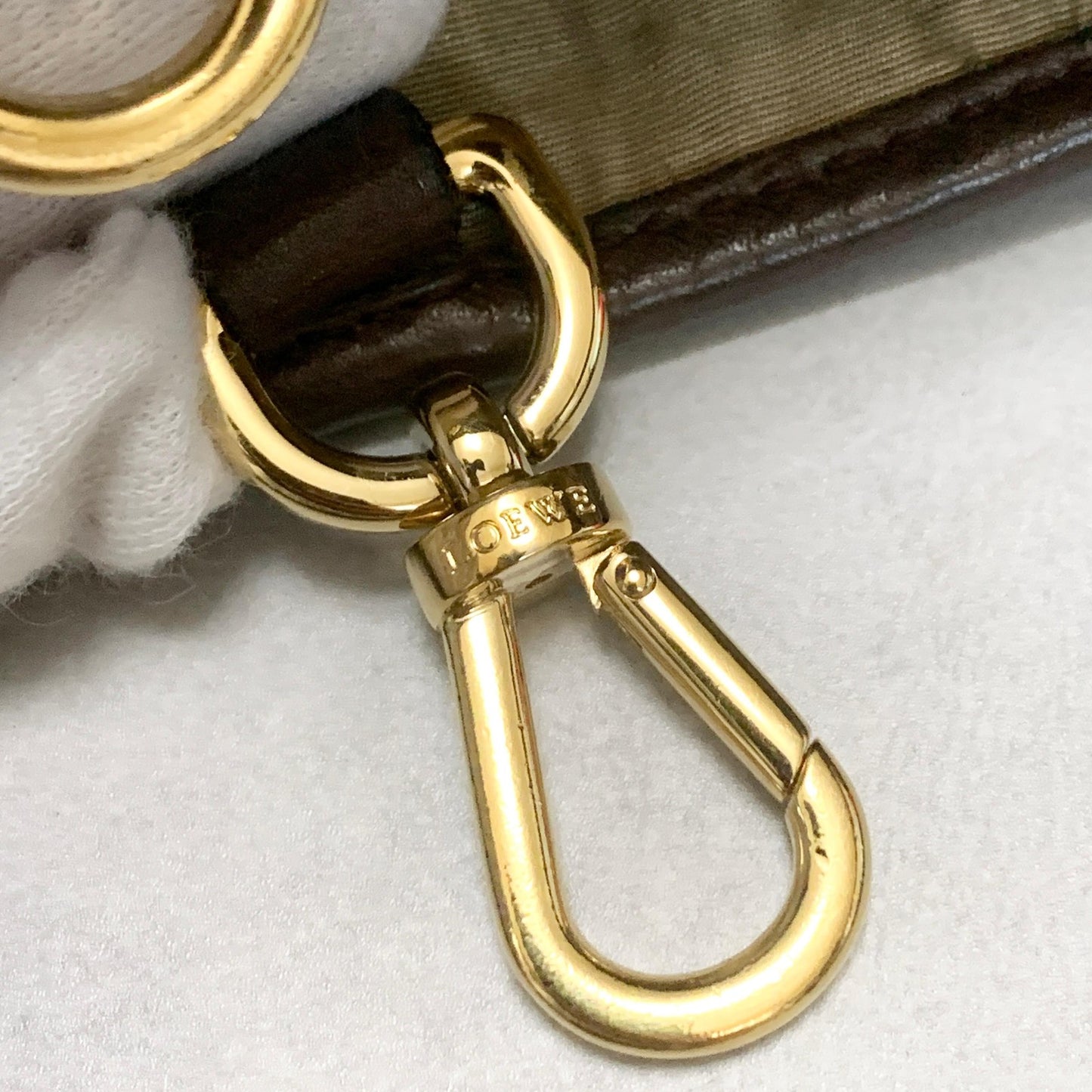 LOEWE Bag Logo Heritage Hand Tote Purse Leather Brown Gold Used Authentic